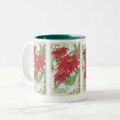 Vintage Poinsettia Abbildung. Zweifarbige Tasse (Vorderseite Links)