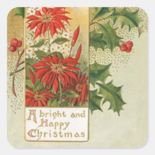 Vintage Poinsettia Blume Weihnachtsmarke Quadratischer Aufkleber