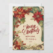 Vintage Poinsettia Christmas Feiertagskarte (Vorderseite)