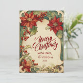Vintage Poinsettia Christmas Feiertagskarte (Stehend Vorderseite)