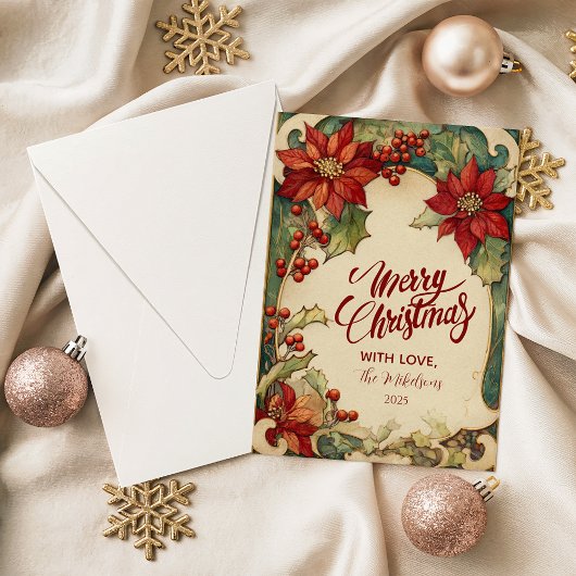 Vintage Poinsettia Christmas Feiertagskarte