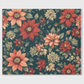 Vintage Poinsettia Christmas Gift Wrap Pattern Geschenkpapier (Flach)