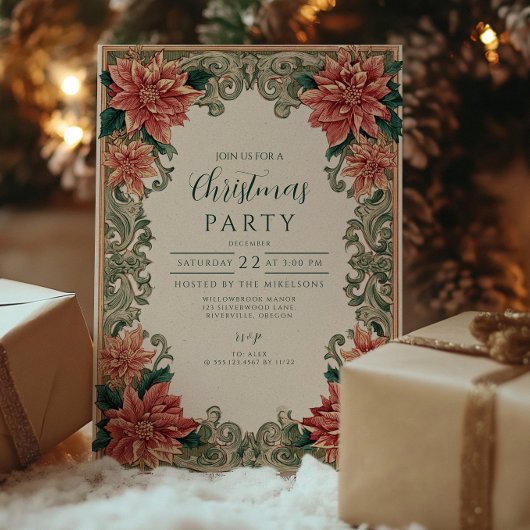 Vintage Poinsettia-Filmschau Weihnachten Einladung