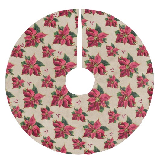 Vintage Poinsettia Gold Kontur 2 Polyester Weihnachtsbaumdecke (Vorderseite)