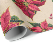 Vintage Poinsettia Gold-Kontur Geschenkpapier (Rolleneckpunkt)