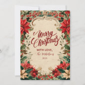 Vintage Poinsettia Holiday Feiertagskarte (Vorderseite)