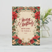 Vintage Poinsettia Holiday Feiertagskarte (Stehend Vorderseite)