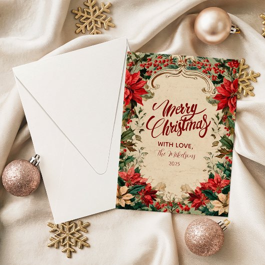 Vintage Poinsettia Holiday Feiertagskarte