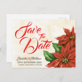 Vintage Poinsettia Save the Date Postkarte (Vorne/Hinten)