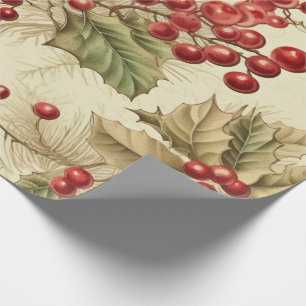 Vintage Poinsettia und Berries Weihnachten Geschenkpapier