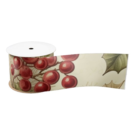 Vintage Poinsettia und Berries Weihnachten Satinband (Spule)