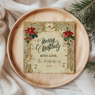 Vintage Poinsettia und Heiligabend Serviette