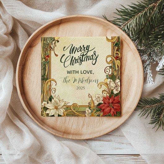 Vintage Poinsettia Weihnachten Serviette