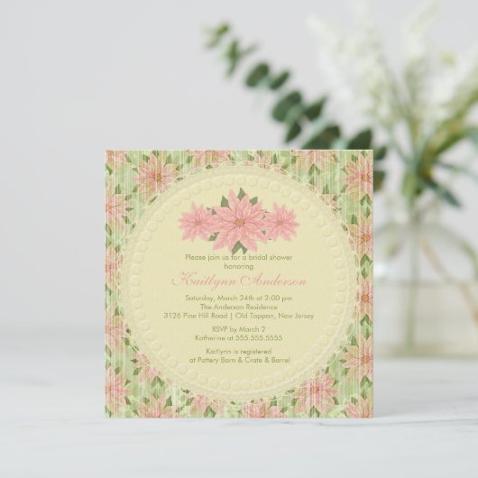 Vintage Poinsettia Winter Bridal Dusche Einladung (Stehend Vorderseite)