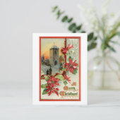 Vintage Poinsettias, Kirchen und Weihnachtsgrüße Postkarte (Stehend Vorderseite)