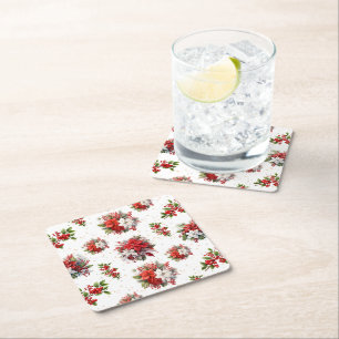 Vintage Poinsettias und Weihnachtsweiße Rechteckiger Pappuntersetzer