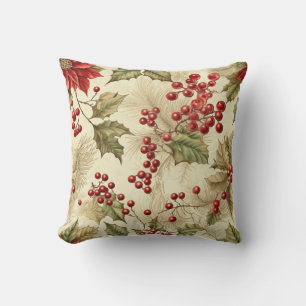 Vintage Poinsettien- und Beerenmuster Weihnachten Kissen