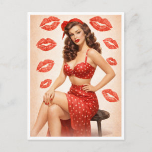 Vintage Polka-Dot-Pin-Up-Postkarte – Retro-Glamour Feiertagspostkarte