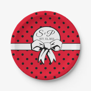 Vintage Polka Dots & Bows Brautparty Red Black Pappteller