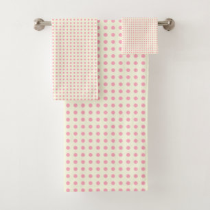 Vintage Polka Dots Muster in Rosa und Creme Badhandtuch Set
