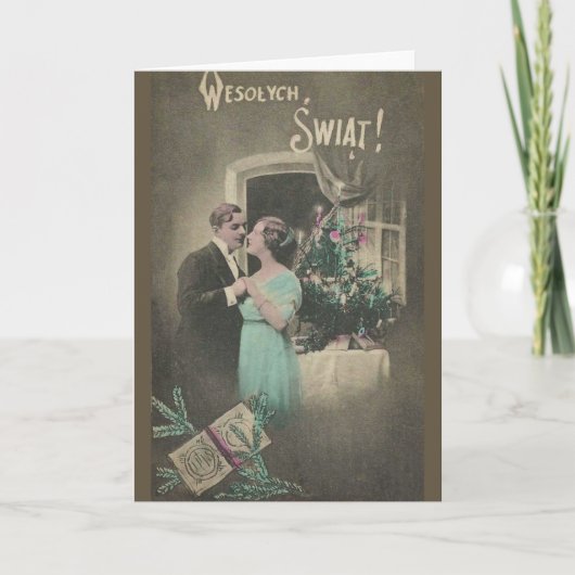 Vintage polnische Weihnachtskarte Feiertagskarte (Vorderseite)