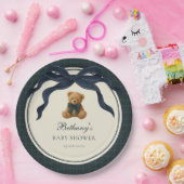 Vintage Polo Plaid Teddy Bear Navy Bow Pappteller (Party)