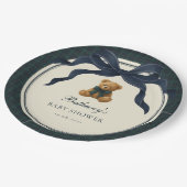 Vintage Polo Plaid Teddy Bear Navy Bow Pappteller (Schrägansicht)