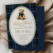 Vintage Polo Teddy Bear Plaid Baby Shower Einladung