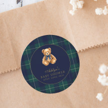 Vintage-Polo-Teddybär-Baby-Shower-Rundsticker