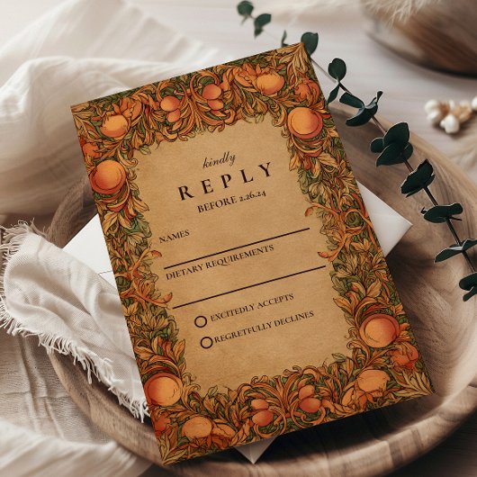 Vintage Pomegranate Art Nouveau Hochzeit RSVP Karte