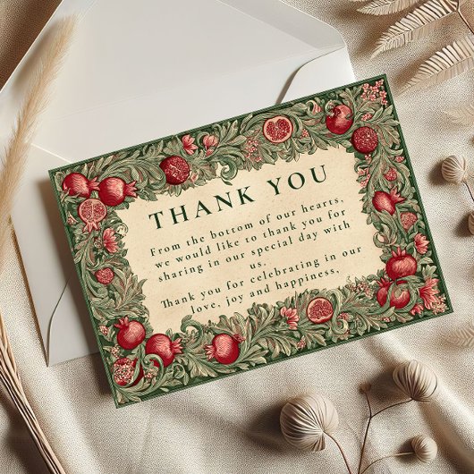 Vintage Pomegranate Garden Wedding Dankeskarte