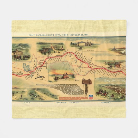 Vintage Pony Express Karte Fleecedecke (Vorderseite (Horizontal))