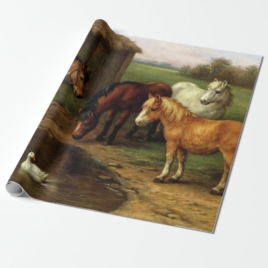 Vintage Ponys und Enten landwirtschaftlicher Nutzt Geschenkpapier (Ungerollt)