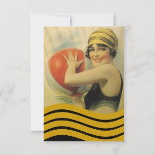 Vintage-Poolparty-Strand-Einladung Flapper Cloche Einladung