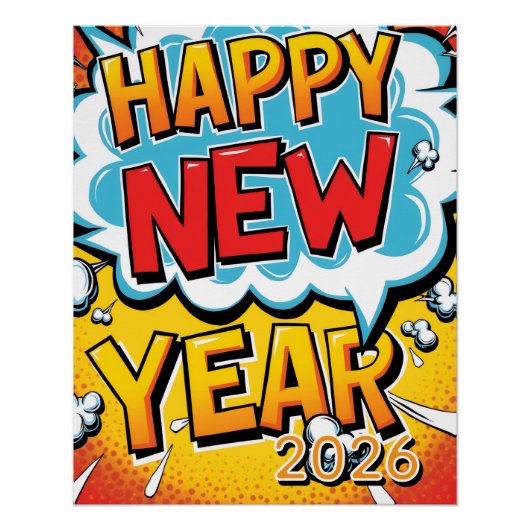 Vintage-Pop-Art-Frohes-Neujahrs-Comic-Poster Poster (Vorderseite)