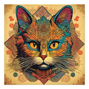 Vintage Pop-Art Katze im Stil von Louis Wain Fotodruck