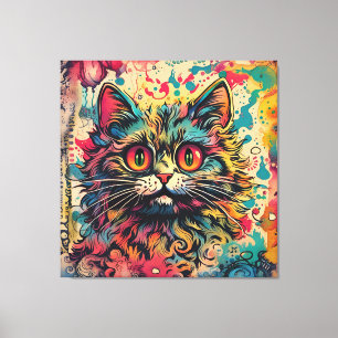 Vintage Pop-Art, Louis-Wain-Stil, schöne Katze Leinwanddruck