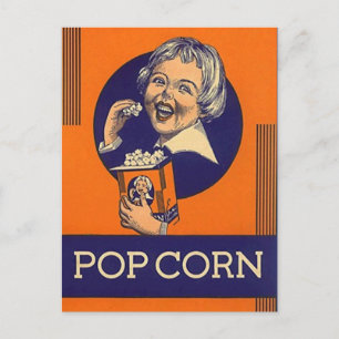 Vintage-Popcorn-Etiketten werben für nostalgische Postkarte