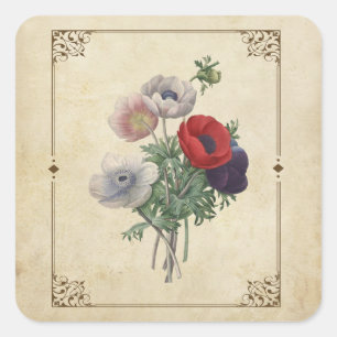 Vintage Poppies florales Scrapbook Verschönerung Quadratischer Aufkleber