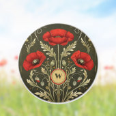 Vintage Poppies Gold Red Art Nouveau Monogram Keramikknauf