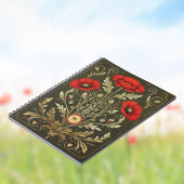 Vintage Poppies Gold Red Art Nouveau Monogram Notizblock