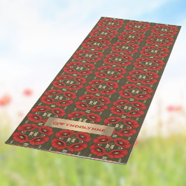 Vintage Poppies Gold Red Art Nouveau Pattern Yogamatte