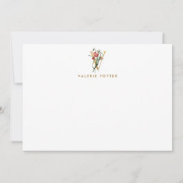 Vintage Poppies Monogram Gold Letter V Note Card Mitteilungskarte