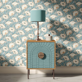 Vintage Poppy in cream aqua blue beige rust Tapete