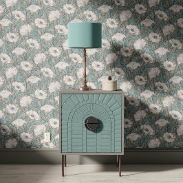 Vintage Poppy in Sky Blue Grey Tapete