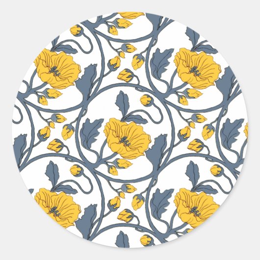 Vintage Poppy Poppies-Blume Fliesendesign Runder Aufkleber (Vorderseite)