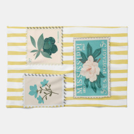 Vintage Porto Briefmarke Küche Drucken | Retro Blu Geschirrtuch