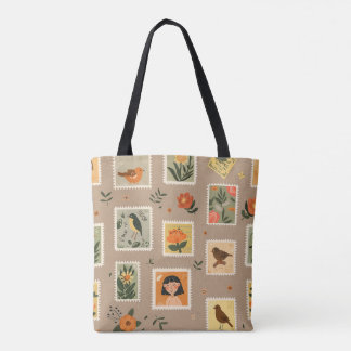 Vintage Porto Briefmarke Totbeutel - Blumen & Bird Tasche