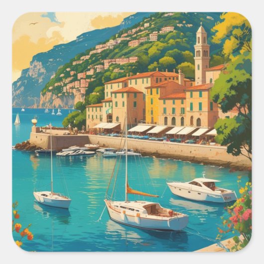 Vintage Portofino Genova Italy Quadratischer Aufkleber (Vorderseite)
