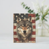 Vintage Portrait Wolf Mit Amerikanischer Flagge Postkarte (Stehend Vorderseite)